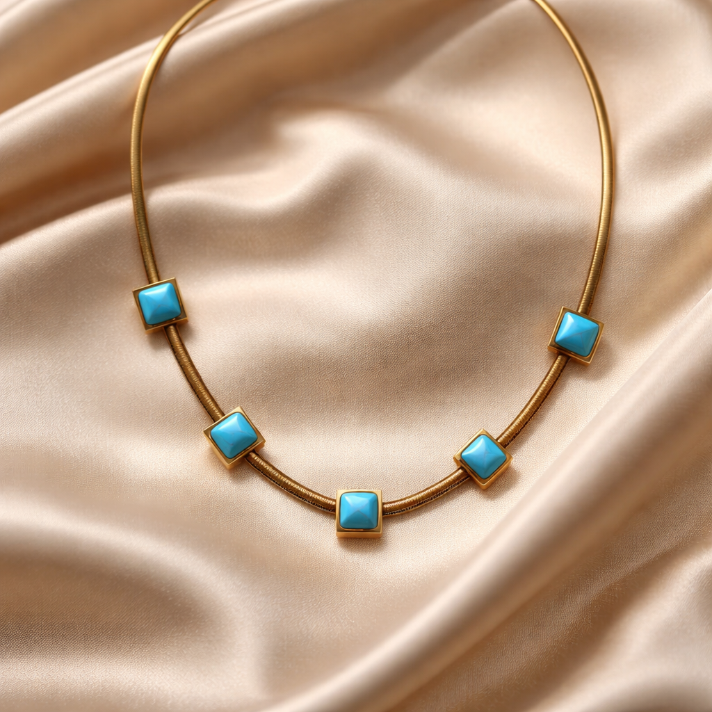 Golden Aqua Stone Necklace