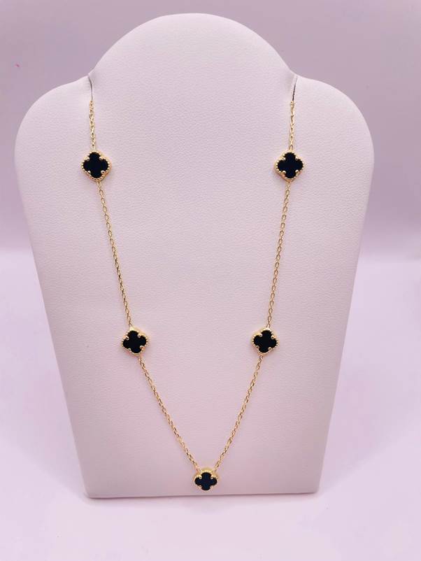 18k Gold Black Flower Necklace