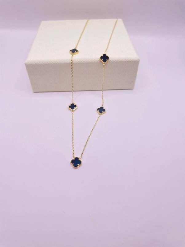 Black Flower Necklace 18k Gold