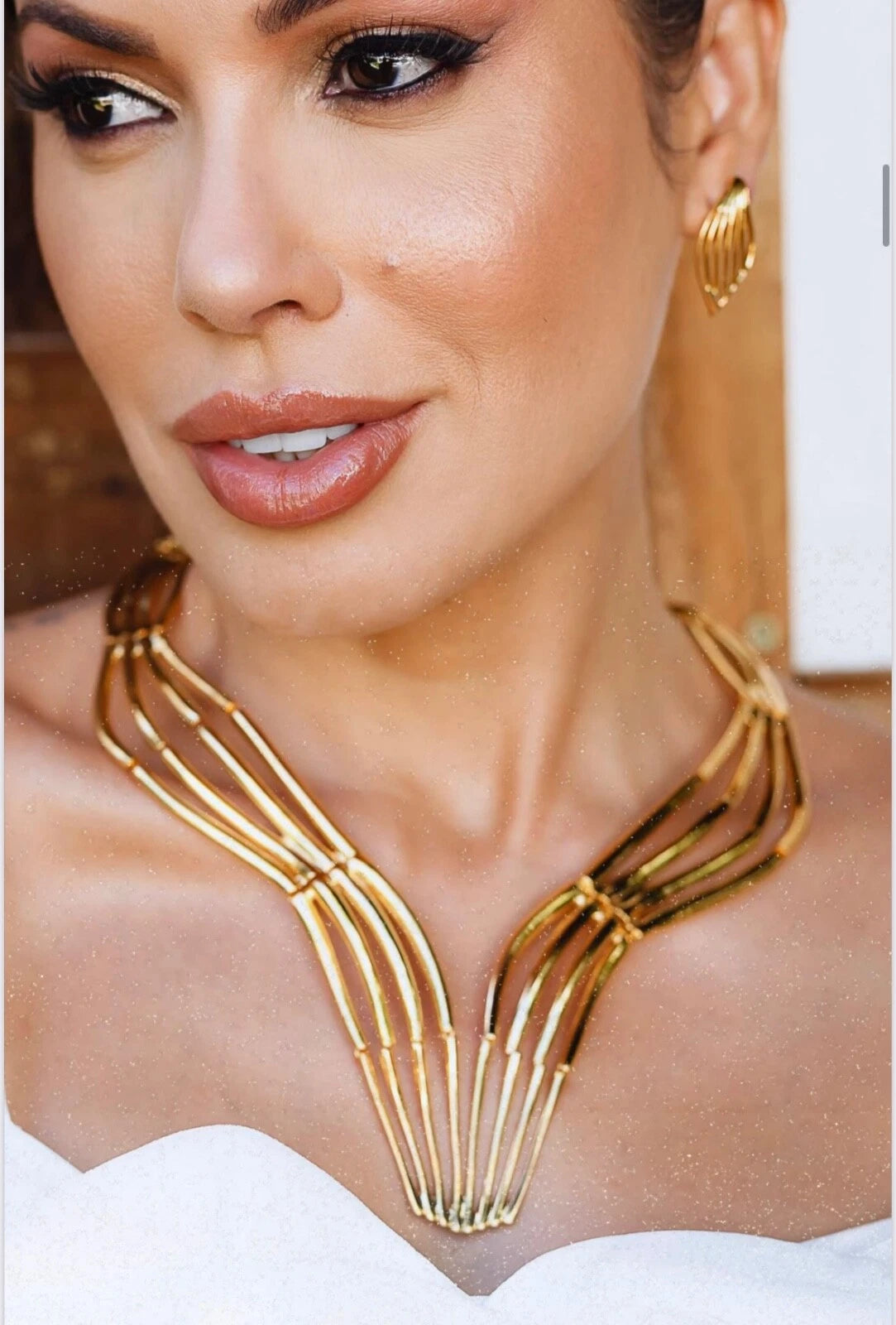 Golden Cascade Collar Necklace