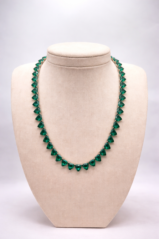 Emerald green triangle crystal necklace