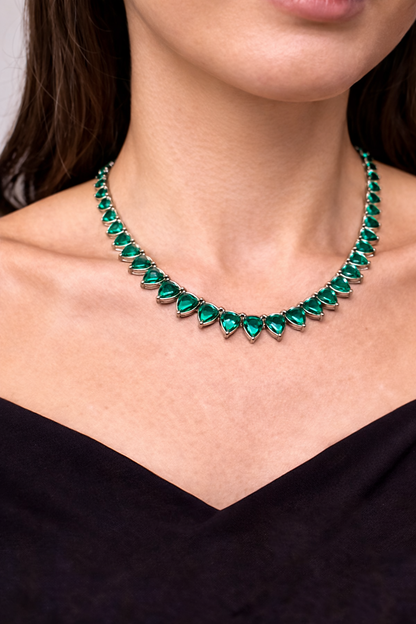 Emerald green triangle crystal necklace