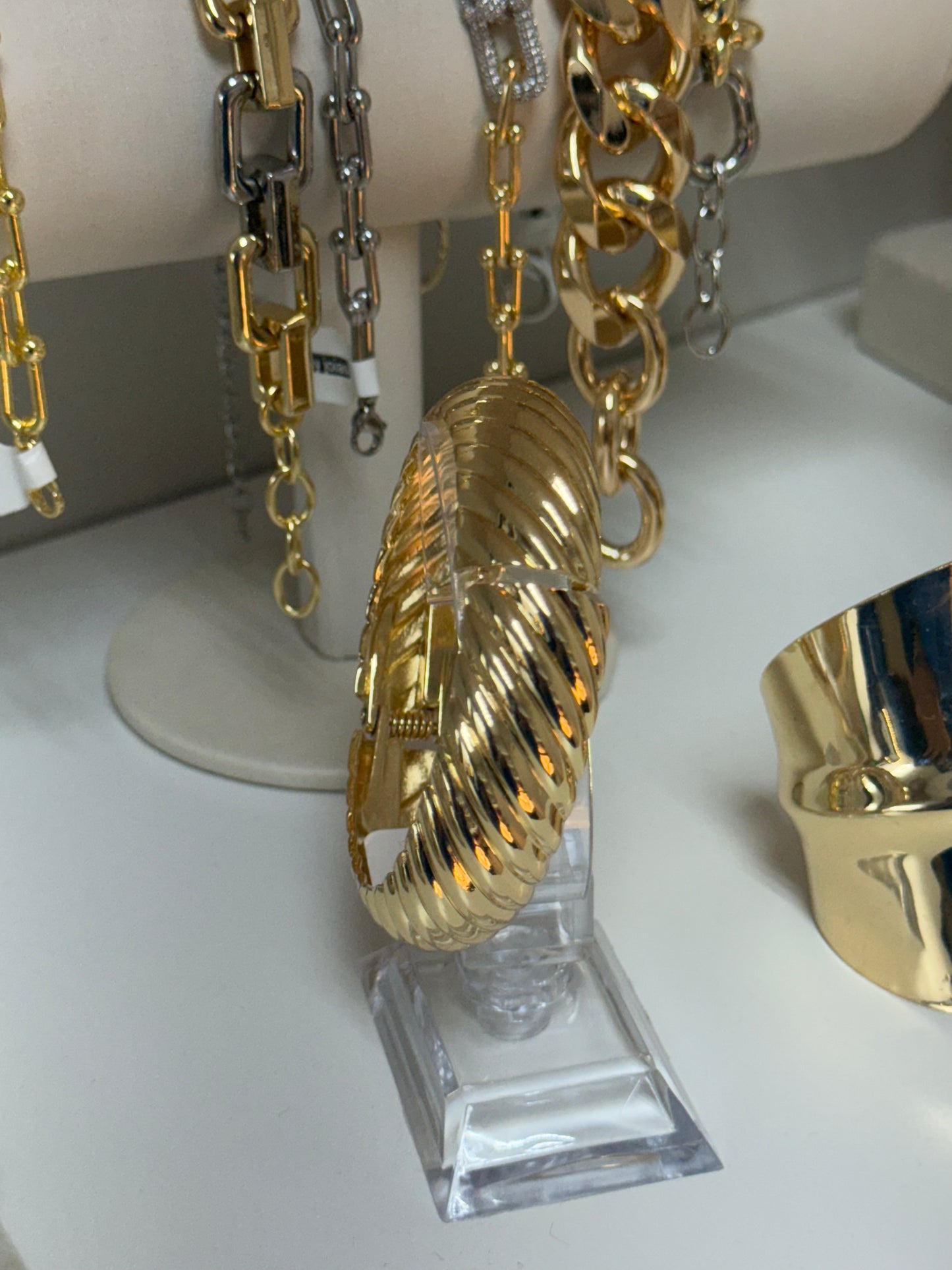 Gold Ribbed Statement Bracelet