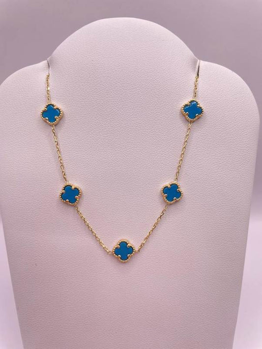 18k Gold Blue Flower Necklace