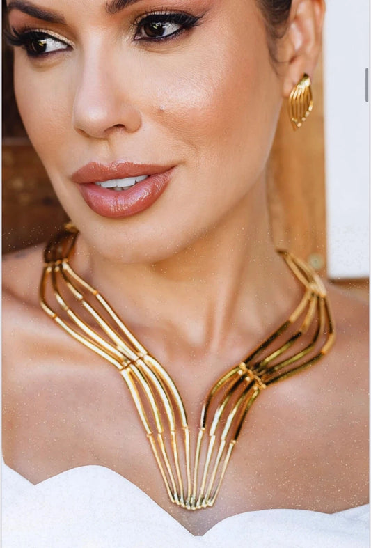 Golden Cascade Collar Necklace