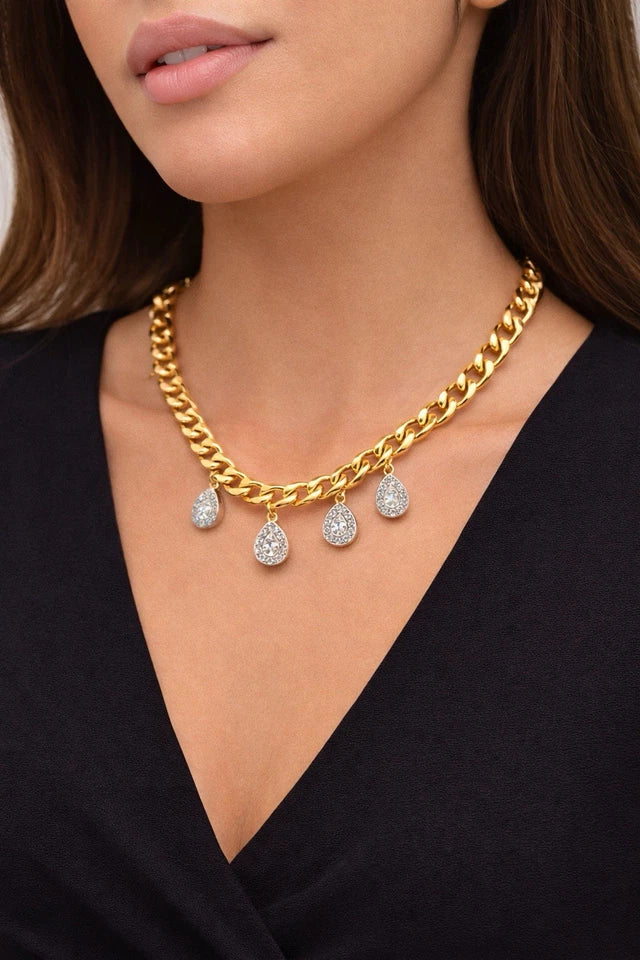 Golden Crystal Charm Necklace